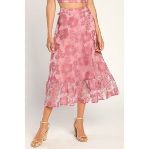 Lulu's Pink Tiered A-Line Midi Skirt- Size S